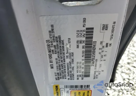 2017 Ford Fusion Se Hybrid из США, поврежденный, VIN 3FA6P0LU5HR409410